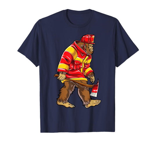 Bigfoot Firefighter Men Thin Red Line Sasquatch Lovers Funny T-Shirt