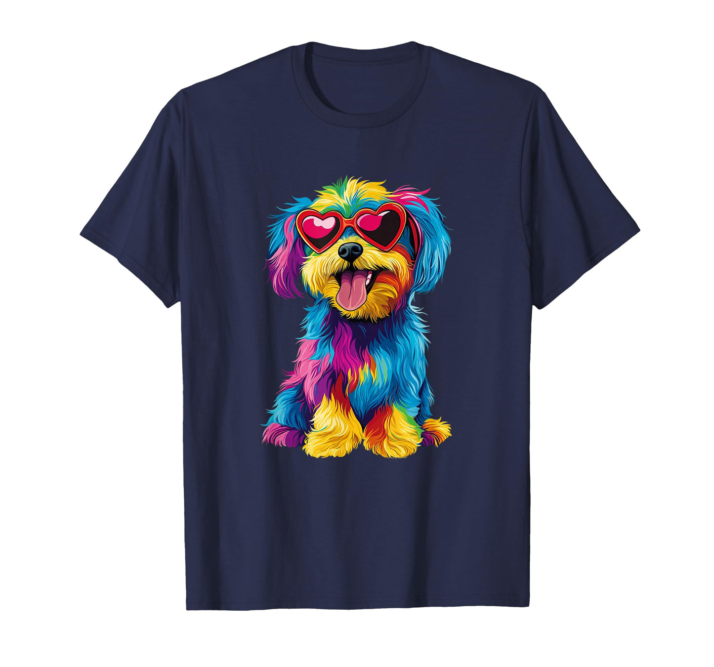Rainbow Cute Dog Wearing Glasses Heart Puppy Love Dog Funny T-Shirt