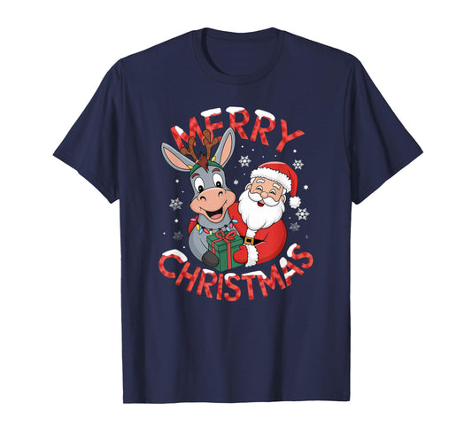 Cute Xmas Donkey Santa on Donkey Christmas T-Shirt