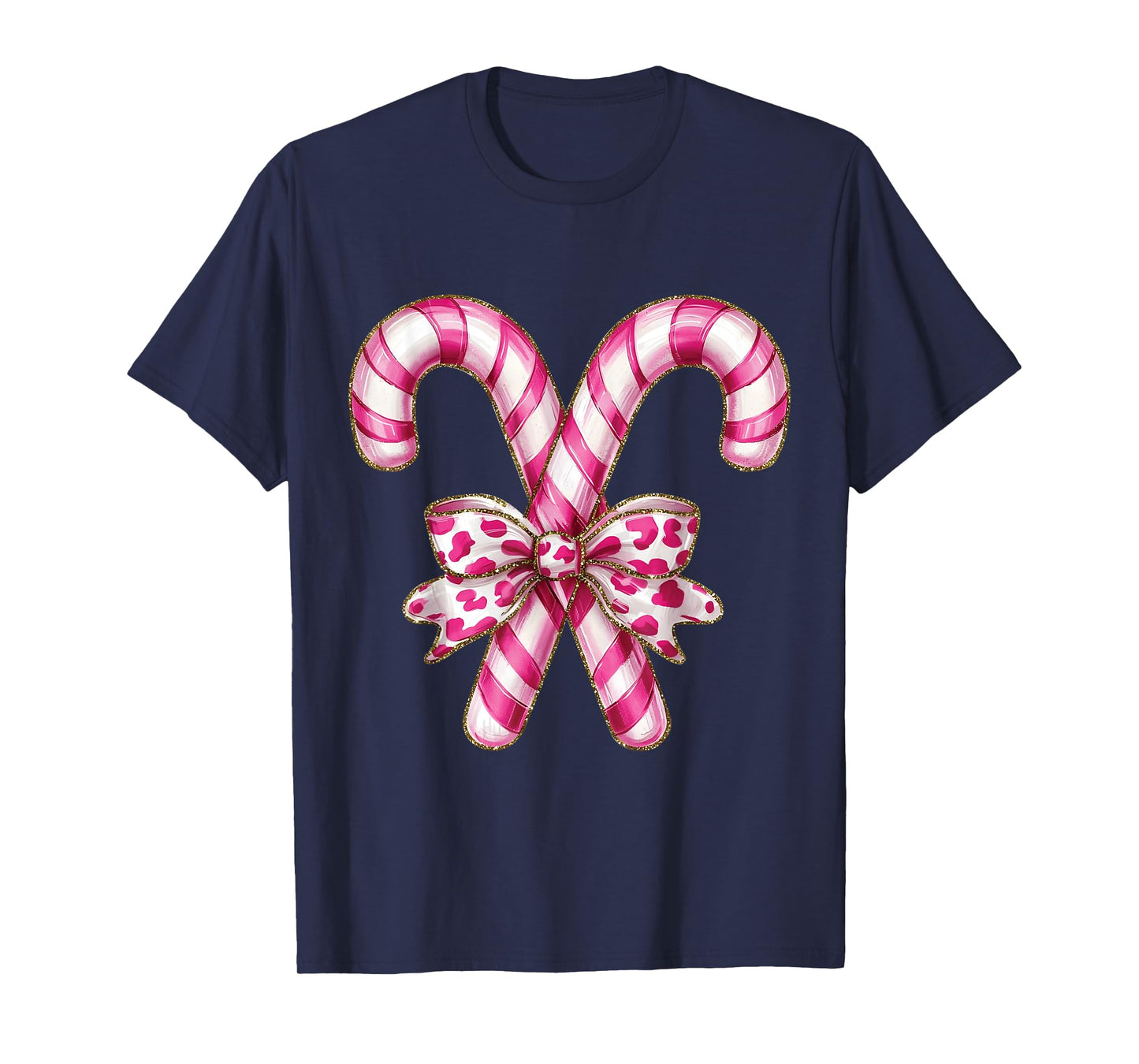 Christmas Candy Cane Coquette Bow Xmas Holiday Women Girls T-Shirt