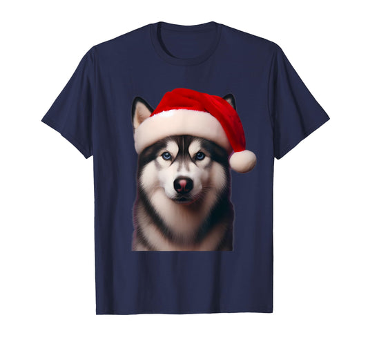 Siberian Husky With Santa Hat Christmas Xmas Dog Owner Lover Men Women Kids T-Shirt