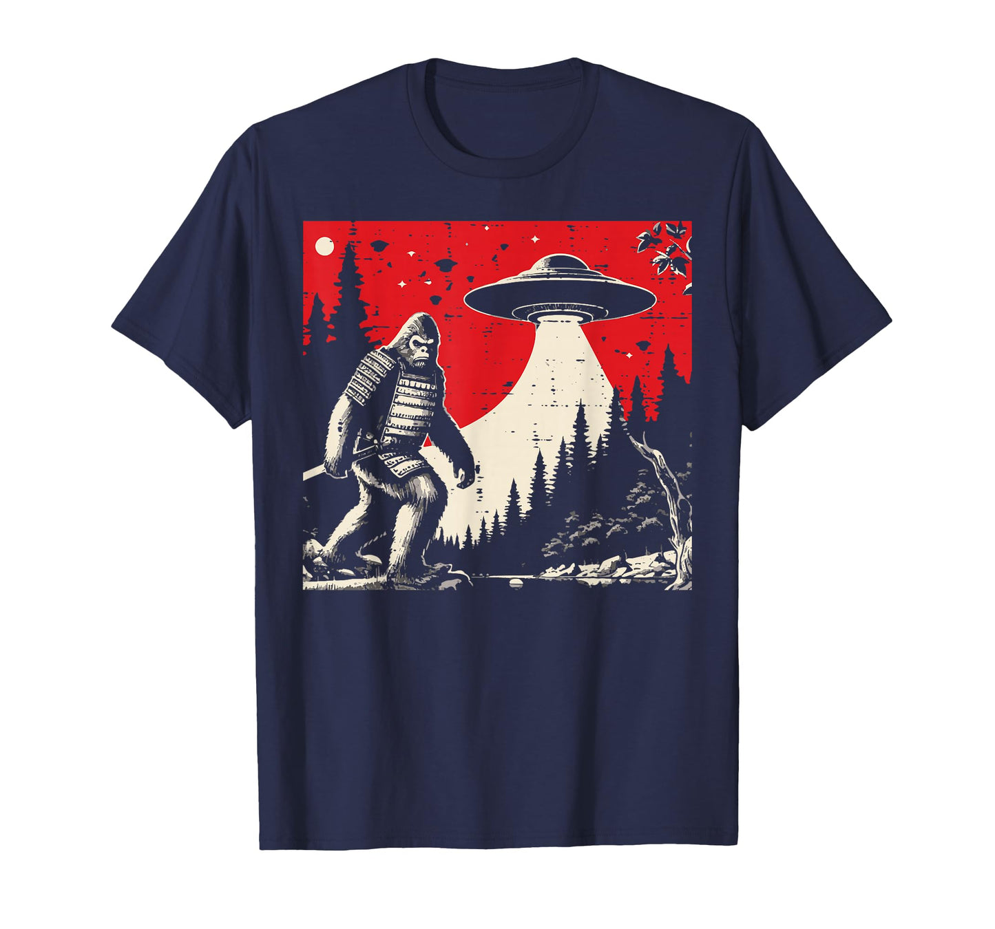 Japanese Bigfoot Samurai UFO Alien Sasquatch Men Women Kids T-Shirt