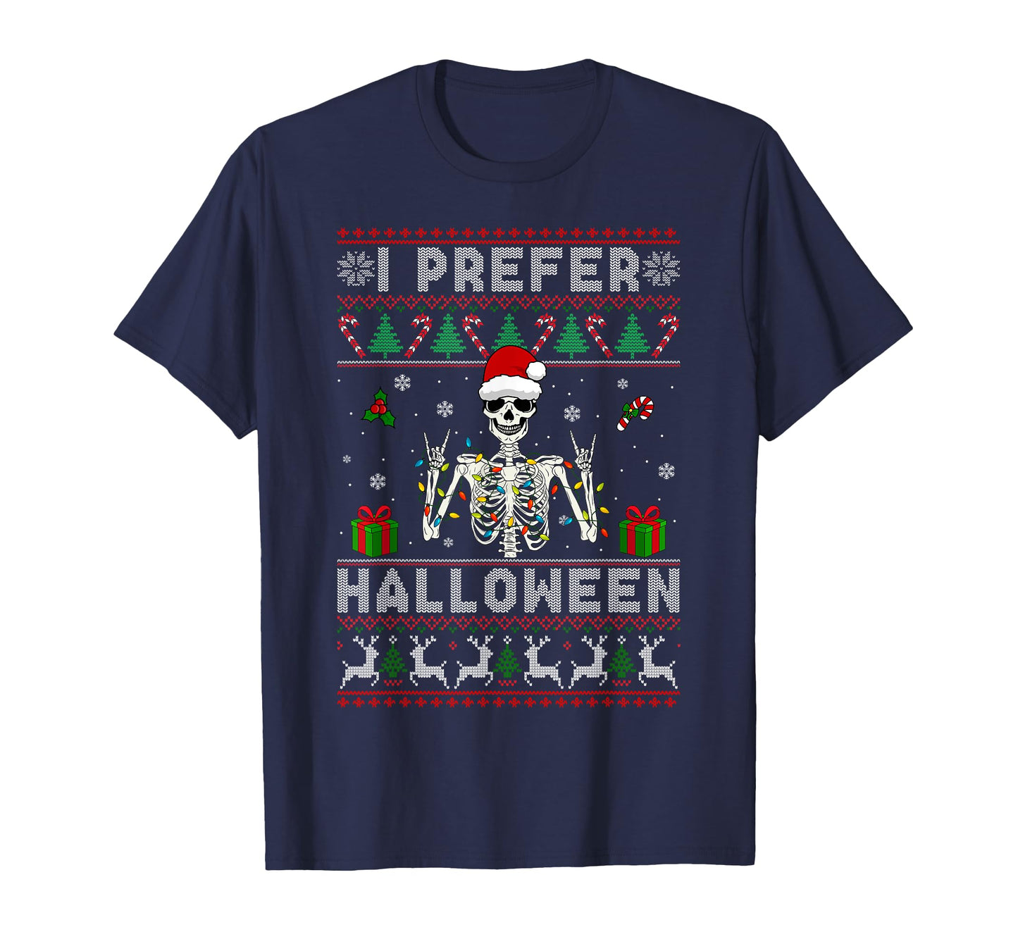 Xmas Holiday Skeleton I Prefer Halloween Christmas Funny T-Shirt