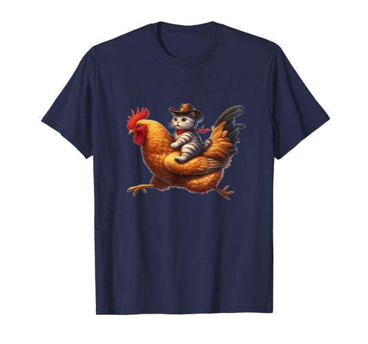 Funny Cat Riding Rooster Rodeo Cowboy Cat Riding Chicken T-Shirt