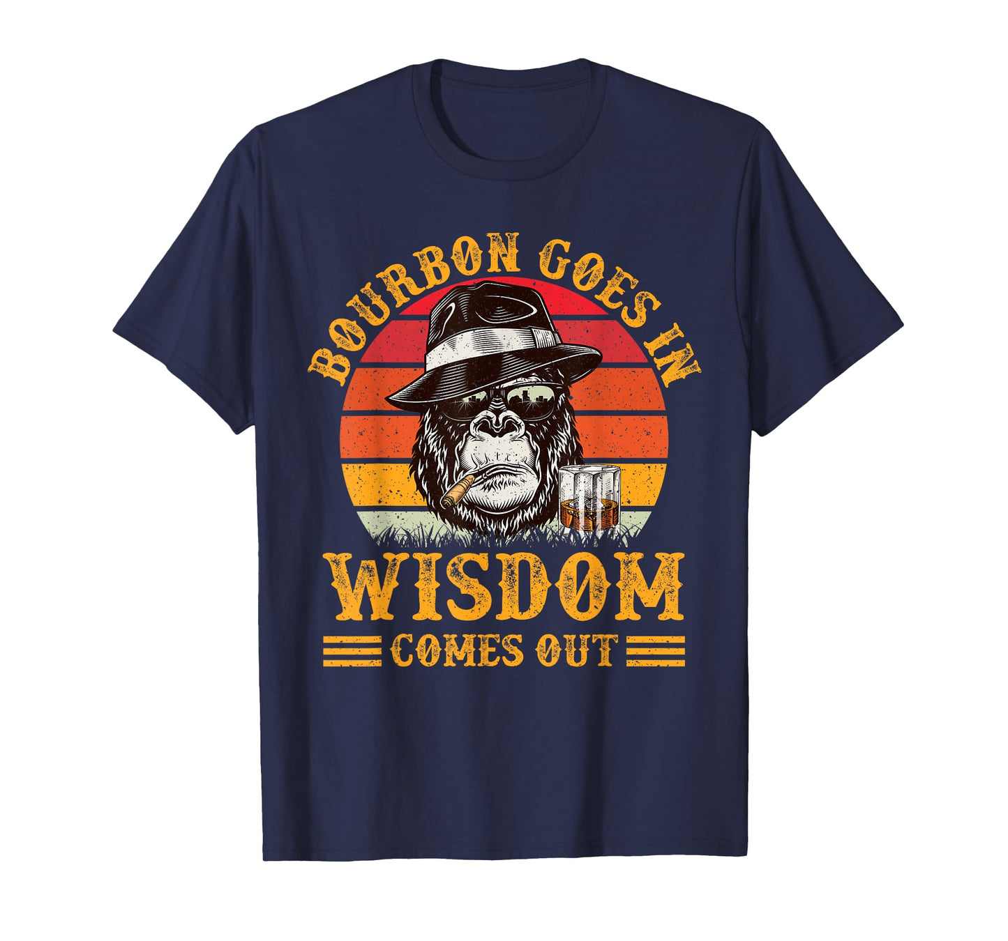 Bourbon Goes In Wisdom Comes Out Monkey Whisky Lovers Men T-Shirt