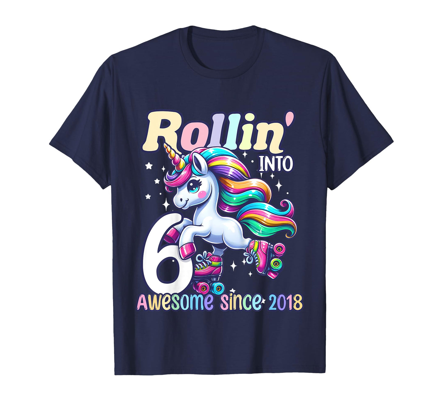 Unicorn 6th Birthday 6 Year Old Roller Skate Party Girls T-Shirt