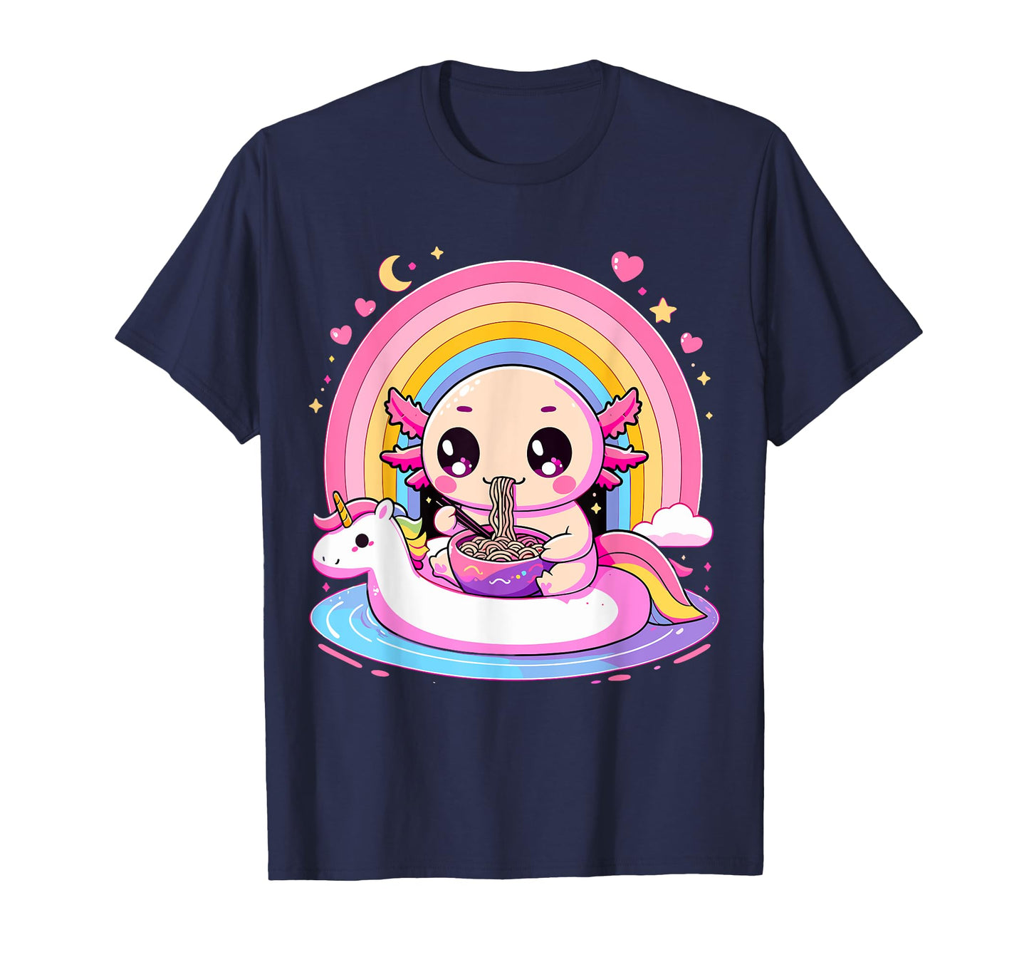 Axolotl eating Ramen with Unicorn T-Shirt