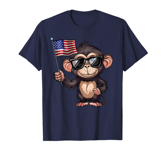 Monkey USA Flag - Funny Monkey Lovers 4th of July Women Girls Kids Men T-Shirt