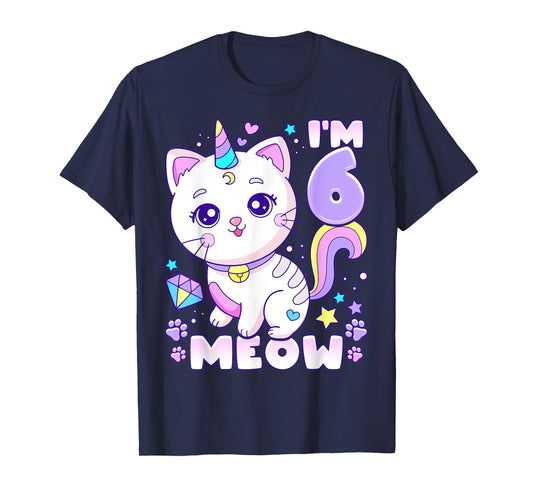 Birthday girl 6 years old, cat, unicorn, 6th birthday T-Shirt