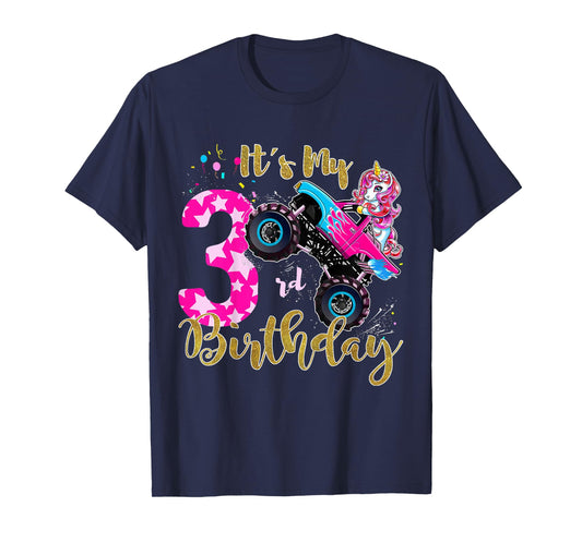 Kids Monster Truck Unicorn T Shirt Girls 3rd Birthday Daughter T-Shirt