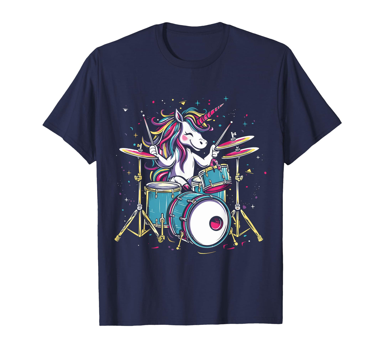 Funny Unicorn Playing Drums Drummer Musician Band Drumming T-Shirt
