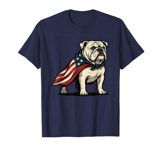 Patriotic Bulldog 4th of July Funny Dog Lover American Flag Men Women Kids T-Shirt