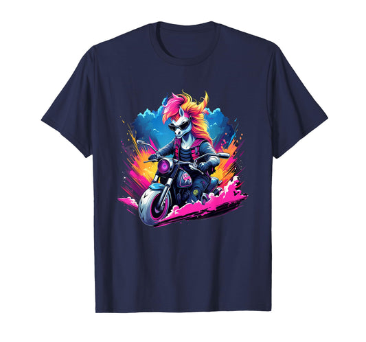 Biker Unicorn Riding Motorcycle T-Shirt