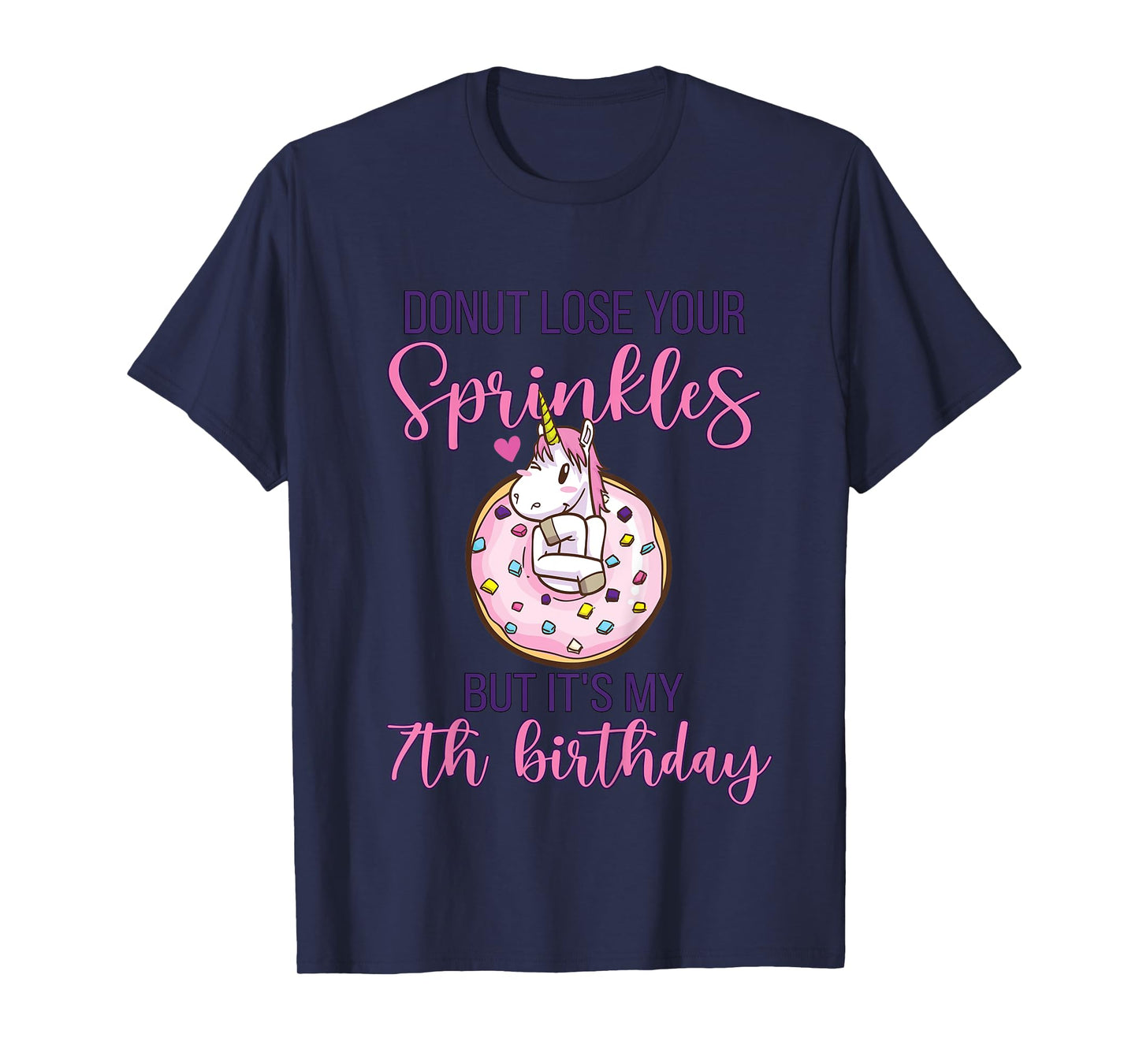 7th Donut Birthday Party Unicorn Seven Year Old Sweet Girl T-Shirt