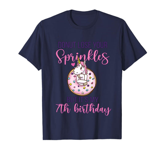 7th Donut Birthday Party Unicorn Seven Year Old Sweet Girl T-Shirt