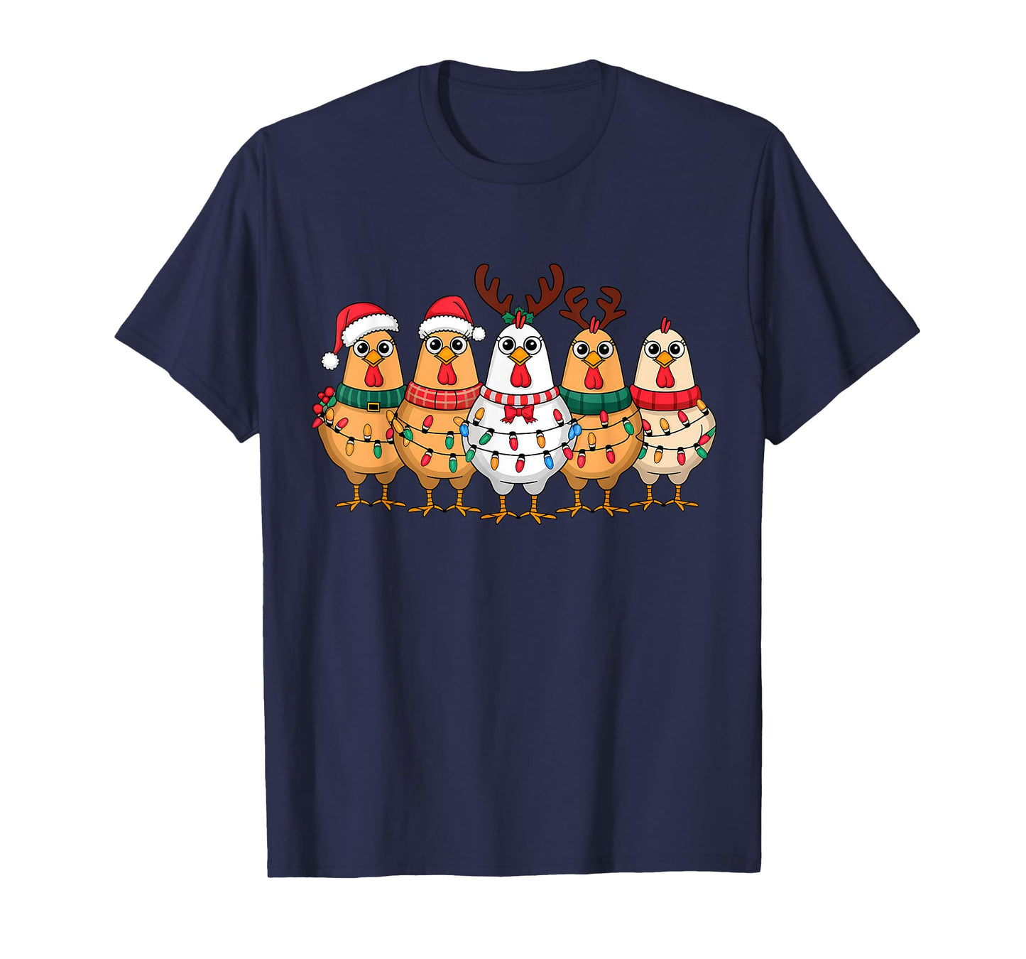 Funny Chicken Christmas Lights Farm Animal Cute Xmas Holiday T-Shirt
