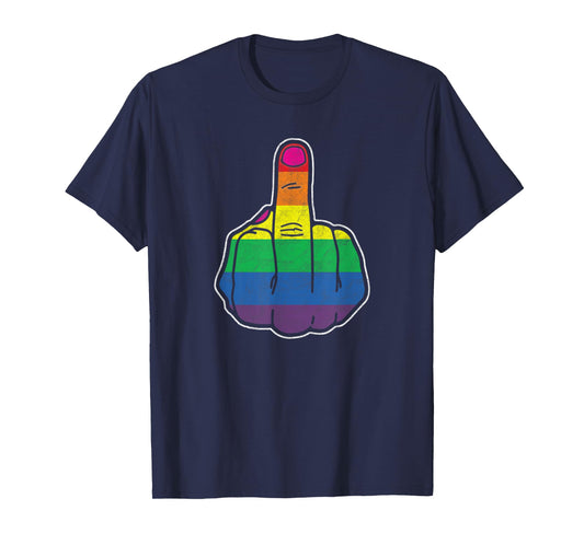 Rainbow Middle Finger - gay pride flag LGBTQ retro equality T-Shirt