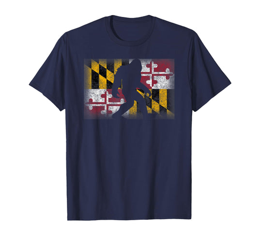 Maryland State Flag Bigfoot Shirt Funny Sasquatch Souvenir T-Shirt