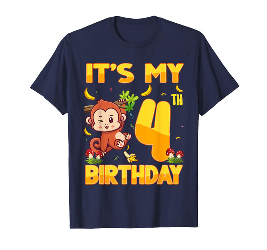 It's My 4th Birthday Monkey 4 Year Old Bday Party Kid Boy Gi T-Shirt