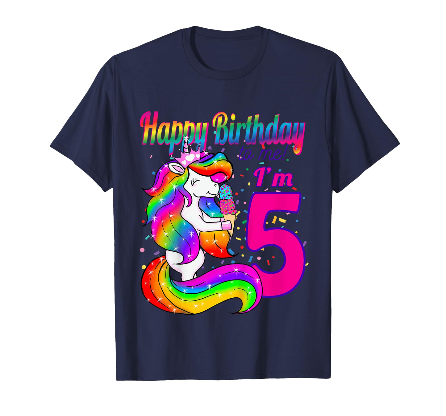 Happy Birthday to me i'm 5 years old unicorn party theme T-Shirt