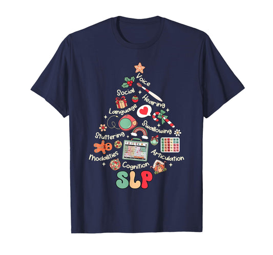SLP Speech Language Pathologist Nurse Christmas Xmas Tree T-Shirt