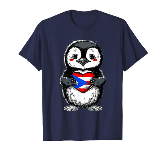 Puerto Rico Cute Penguin Heart Puerto Rican Flag Boricua T-Shirt