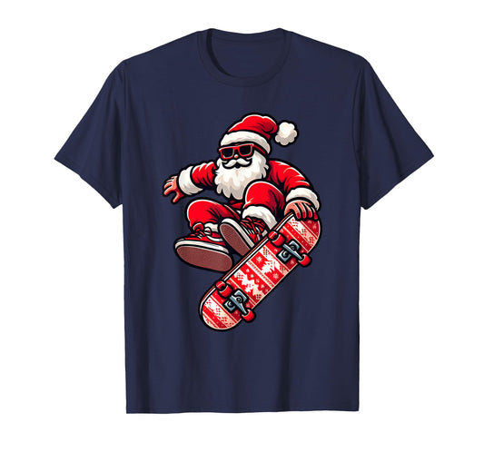 Santa Claus on Skateboard Xmas Pajama Family Toddlers Kids T-Shirt
