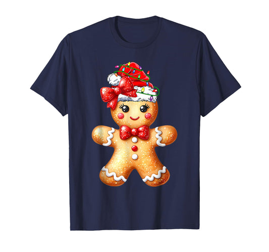 Merry Christmas Shirt Gingerbread Santa Pajamas Girls Women T-Shirt