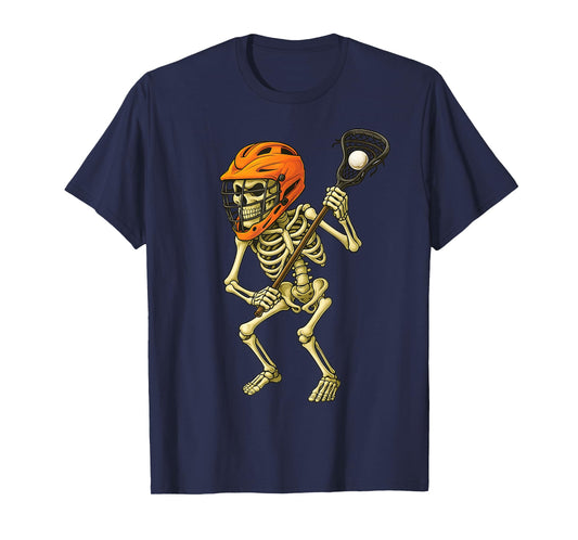 Skeleton Playing Lacrosse Funny Lacrosse Players Halloween T-Shirt