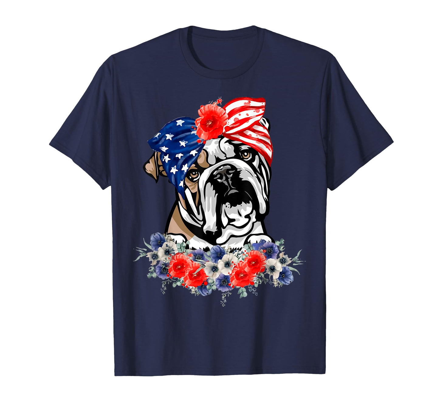 English Bulldog Dog American Flag Patriotic 4th Of July T-Shirt