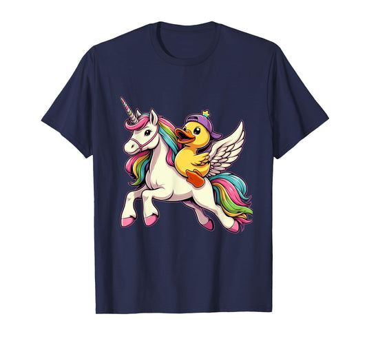 Duck Riding A Unicorn Boys Girls Men Women Kids Adults T-Shirt