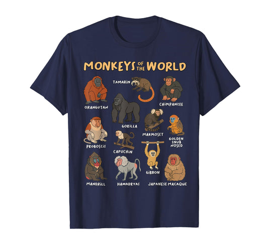 Monkeys of the World Educational Animal Ape Collection Types T-Shirt