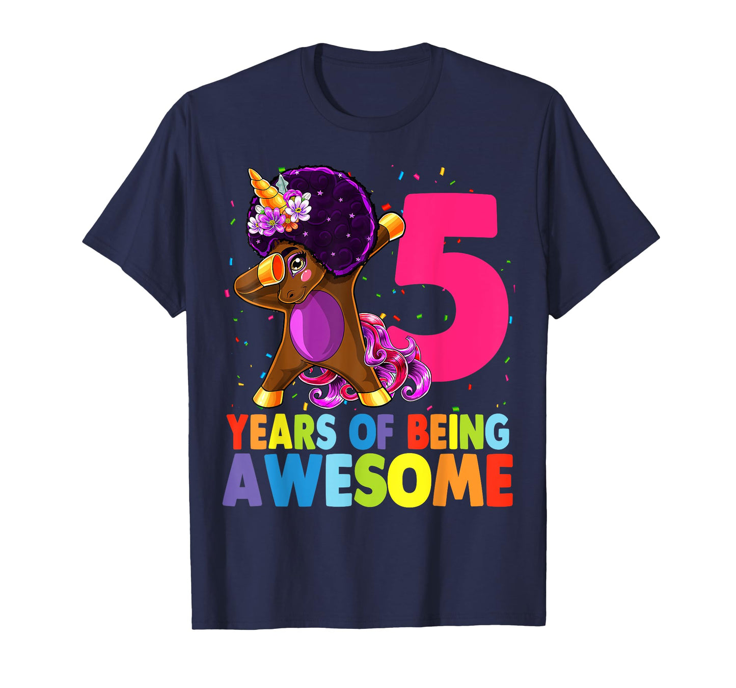 5th Birthday Dabbing Unicorn Afro Party Gift 5 Years Old T-Shirt