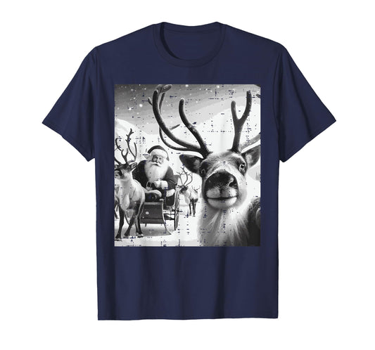 Christmas Reindeer Santa Selfie Funny Xmas Men Women Kids T-Shirt