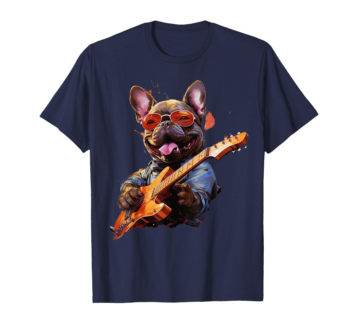 Funny Rock French Bulldog Playing Guitar T-Shirt for Men Women Girls Kids