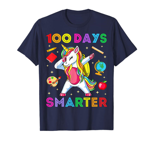 100 Days Smarter Kids Girls Unicorn 100th Day of School Gift T-Shirt