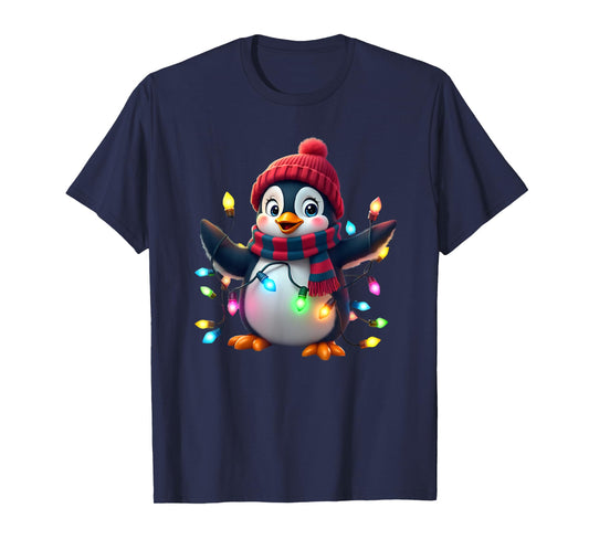 Christmas Lights Penguin Wearing Xmas Hat Penguin Lovers T-Shirt
