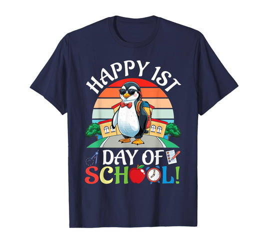 Penguin With School Backpack Books Happy First Day Of School T-Shirt