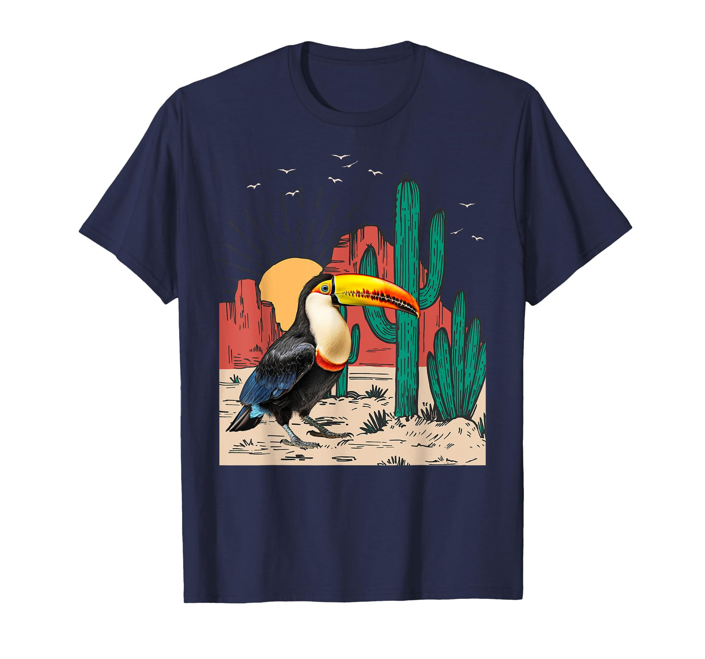 Toucans Birds Vintage Sunset Mountain Cactus Desert Toucan T-Shirt