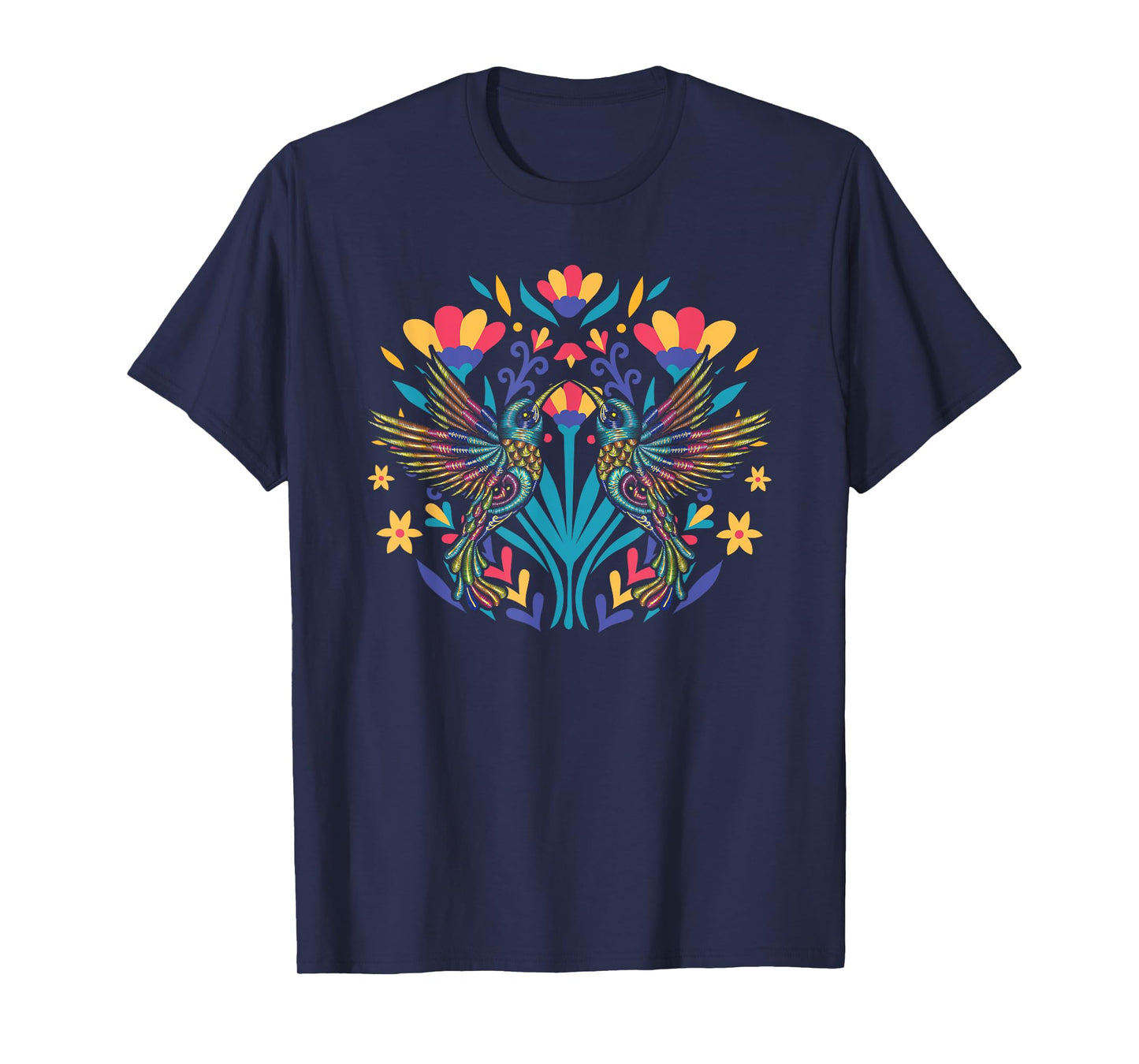 Floral Bird Otomi Mexican Embroidery Style Mexicano Mexicana T-Shirt