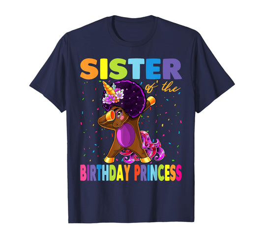 Dabbing Unicorn Afro Sister of the Birthday Princess T-Shirt