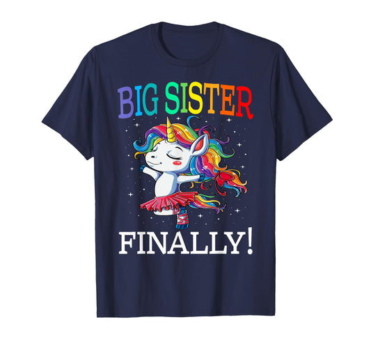 Big Sister Finally Unicorn Shirt - Unicorn Girl T-Shirt, Black, Small