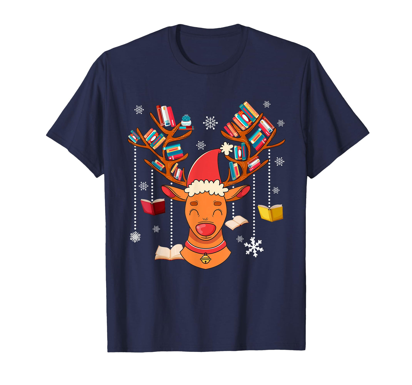 Christmas Librarian Reindeer Xmas Book Teachers Love Reading T-Shirt