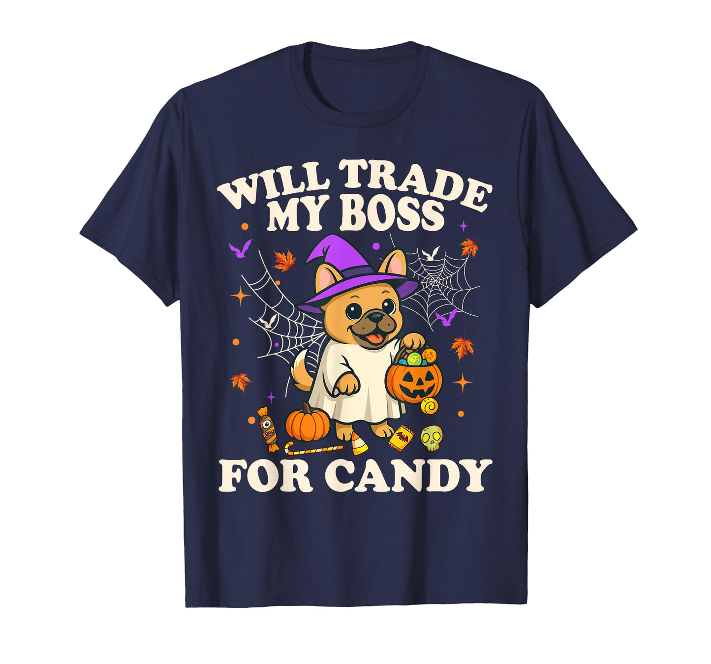 Funny Halloween French Bulldog Dog Candy Trick or Treat T-Shirt