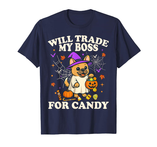 Funny Halloween French Bulldog Dog Candy Trick or Treat T-Shirt
