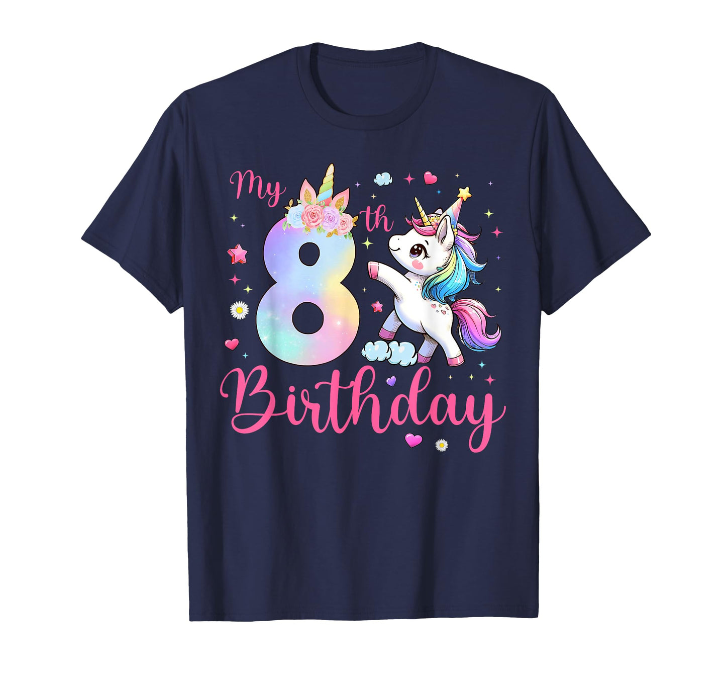 Cute Unicorn 8 Years Old My 8th Birthday Unicorn Girl Kids T-Shirt