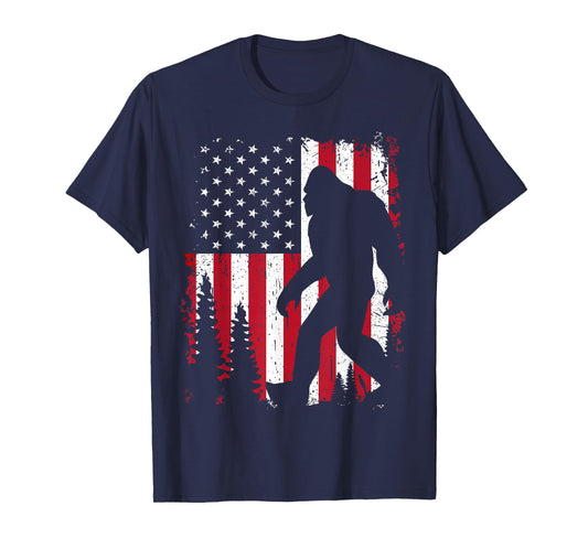 Bigfoot 4th of July American USA Flag Patriotic Kids T-Shirt