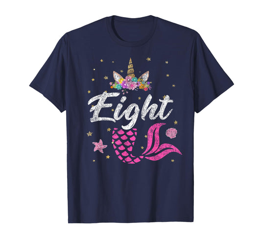 8th Birthday Girl Unicorn Shirt Mermaid Tail 8 Years Old T-Shirt
