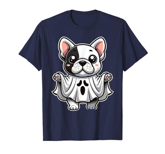 Cute French Bulldog Ghost Costume Puppy Halloween Pup Men Women Kids T-Shirt