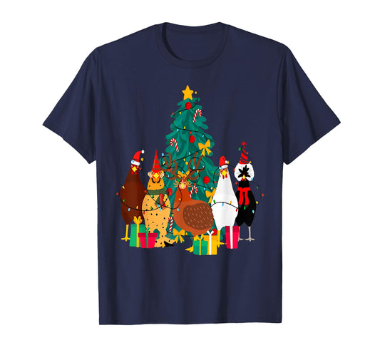 Cute Christmas Chickens Santa Farm Chickens Animals Pajamas T-Shirt